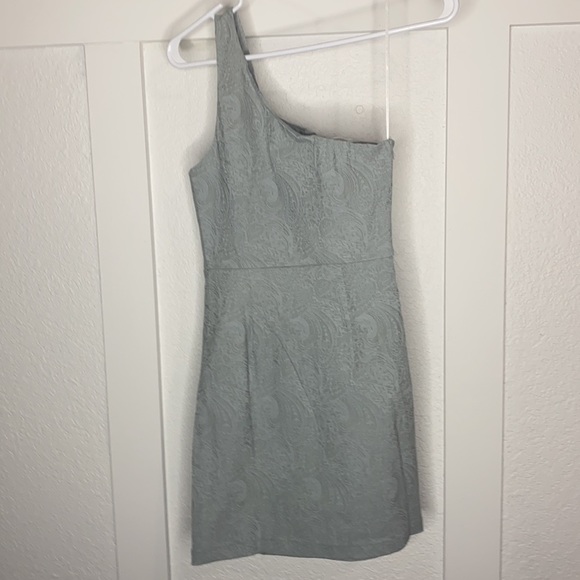 Textured paisley fabric, one  shoulder mini dress - Picture 2 of 5